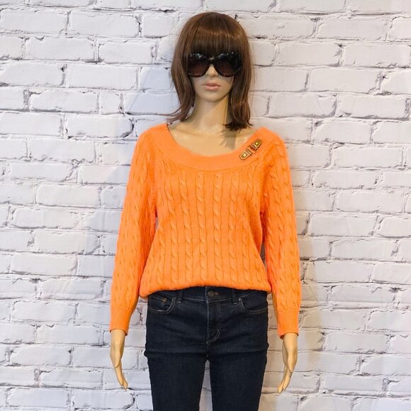LAUREN by RALPH LAUREN - Classic cable knit scoop neck orange sweater - Picture 5 of 10